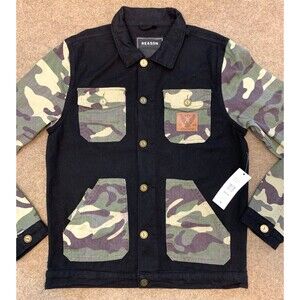 Reason Jacket Mens M Camo Denim Long Sleeve Military Eagle Button Up Streetwear